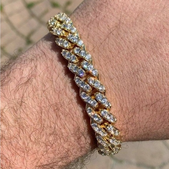 🔥Men's Ice Out 12mm 7.5” Miami Cuban Bracelet 14k Gold Plated Bling Bust Down - Picture 7 of 8